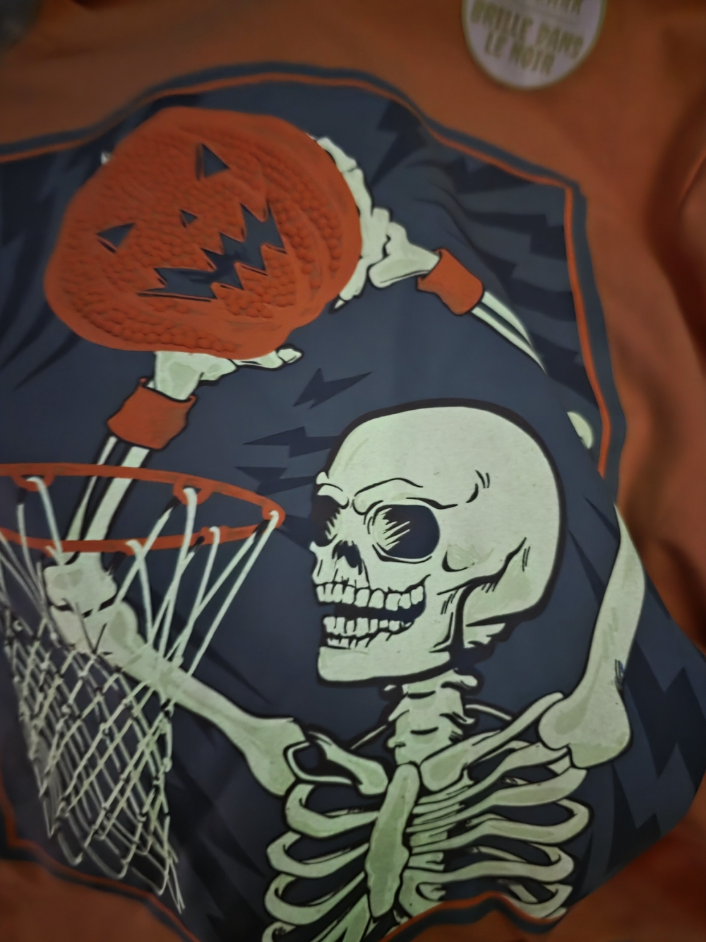 Tommy Bahama Orange Long Sleeve Tee with Skeleton Basketball Graphic Glows - Picture 5 of 5